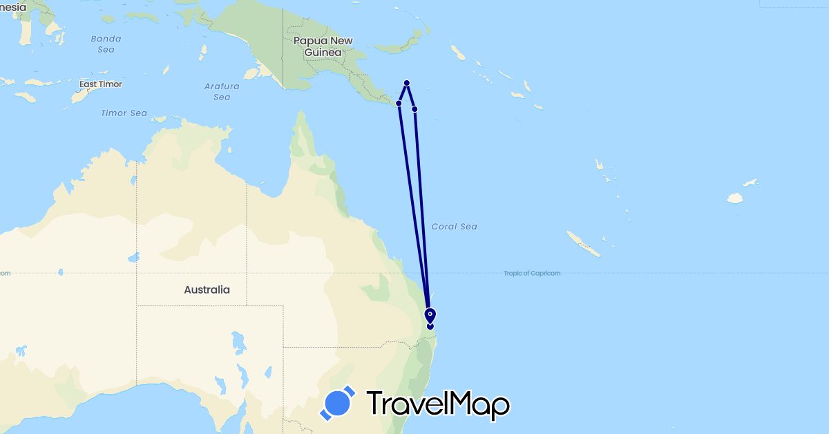 TravelMap itinerary: driving in Australia, Papua New Guinea (Oceania)